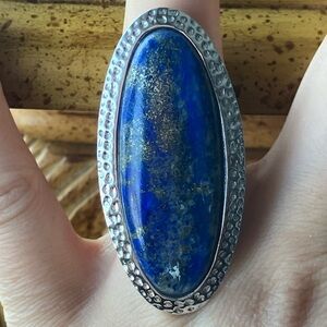 Natural Lapis Sterling Silver Ring Cocktail Size 6